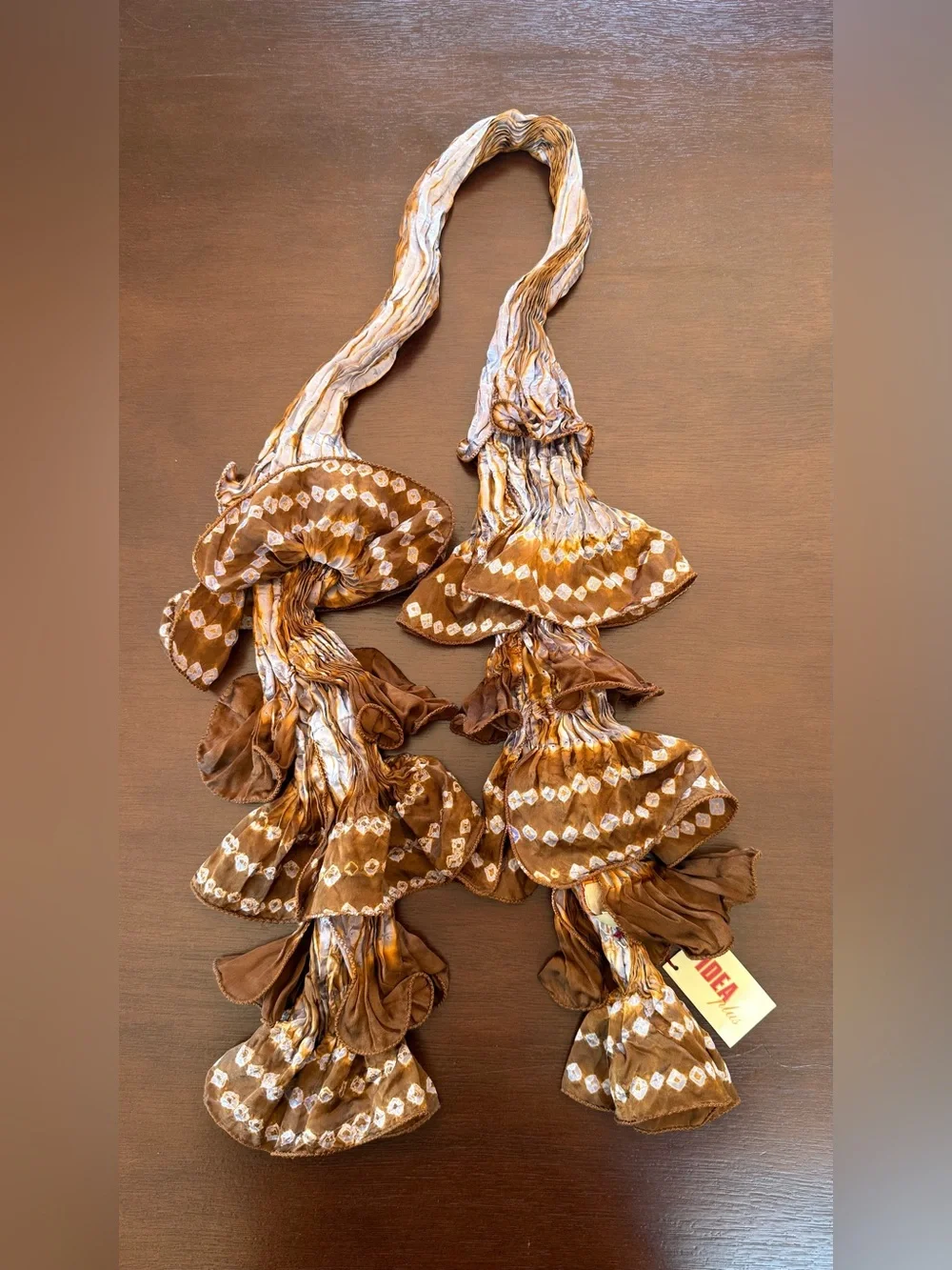 Brown Ruffled Silk Scarf